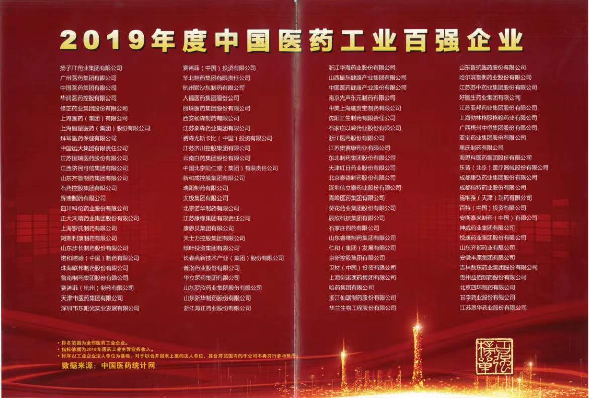 2019中国医药百强企业